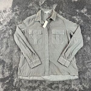 James Perse Corduroy Button Up Shirt Gray Women's 1 Pinwale Pocket $185 NWT